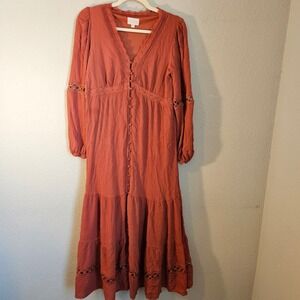 Collective Story women med boho prairiecore garden copper maxi dress